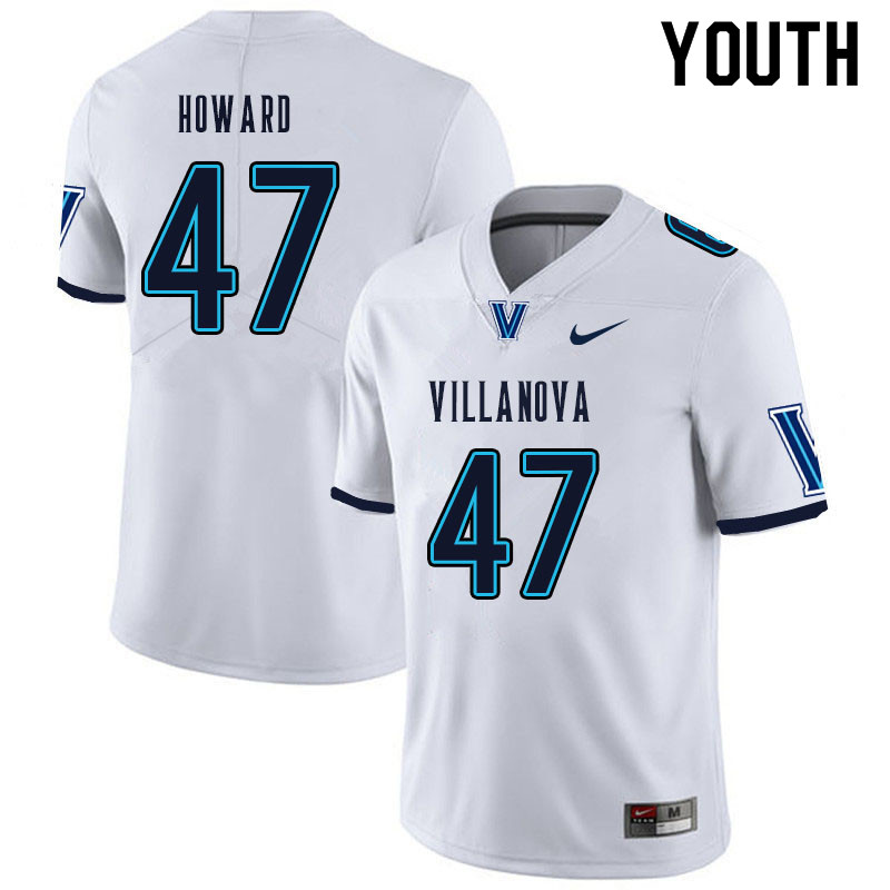 Youth #47 Jalen Howard Villanova Wildcats College Football Jerseys Sale-White - Click Image to Close